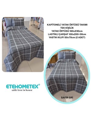 ETEHOMETEX Pamuklu Kapitoneli Yatak Örtüsü TAKIMI TEK KİŞİLİK SAFİR GRİ 8696474232126